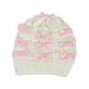 Ball Caps Bowknot Decor Beanie Adult Elastic Hat Winter Warmer Knitted Cold Presents For Students Teenagers