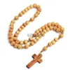 Pendant Necklaces Wooden Bead Catholic Rosary Christ Jesus Crucifix Cross Pendant Necklace Men Women Religious Prayer Jewelry x1009