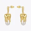 Enfashion Trendy Teeth Pearl Drop Earrings for Women Gold Color Earings Fashion Jewelry Weddientes E211285 2202143477
