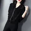 Damenjacken Frauen Spitze Chiffon Beflockung Jacke Dünne Frühling Sommer Tops Strickjacke Baseball Weibliche Lange Ärmel Zip Up Kleidung Mantel