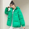 Kvinnors dike rockar H Autumn Winter Loose Hooded Coat Cotton vadderade jackor förtjockar varm parka kvinnor avslappnad stor ficka fast färg outwear