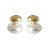 Charm 2023 French Elegant Gold Color Bean Spliced Flat Pearl Earrings for Korean Fashion Jewelry Party Women's Sweet Accessories 231009