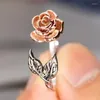 Anelli a grappolo Vintage rosa rossa fiore foglia regolabile dito matrimonio per le donne argento colore zircone anello aperto gioielli glamour regalo per ragazza