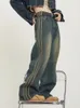 Kvinnors jeans koreanska mode vintage hög midja streetwear stil blå byxor bred ben baggy y2k denim byxor kvinnlig 231009