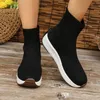 Boots Platform Breathable Knitted Sneakers Women 2023 Autumn Purple High Top Sock Shoes Woman Plus Size 43 Slip on Casual Flats 231009