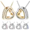 QCooljly Jold Heart In Heart Shaped Austrian Crystal Pendant Necklace Fashion Jewelry for Women Part