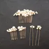 Hair Clips SLBRIDAL Handmade Golden Wired Simulated Pearls Wedding Comb Pins Stickers Set Bridal Accessories Women Jewelry