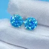 Diamante passou no teste 1ct 2ct redondo azul moissanite brincos para homens mulheres 925 prata bling brincos bom presente para amigos