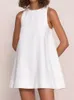 Kvinnors sömnkläder Linad White Night Dress Women Loose O Neck Sleunteless Cotton Solid Woman Dresses 2023 Summer Casual Female Nightwear