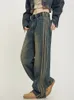 Kvinnors jeans koreanska mode vintage hög midja streetwear stil blå byxor bred ben baggy y2k denim byxor kvinnlig 231009