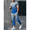 Herrspårar Summer Men Solid Color T-shirt byxor Ställ Fashion K Print Tracksuit 2 Pieces Casual Clothing Male Overdimased Streetwear 231009