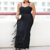 Plus Size Dresses Black Long Spaghetti Strap High Waist Tassel Evening Cocktail Party Gowns Fringe Outfits Drop Autumn228Y