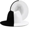 Шляпы с широкими полями Панама Черно-белая лоскутная шерстяная фетровая шляпа Fedora для женщин Унисекс Панама с широкими полями для вечеринки Трилби Ковбойская кепка Мужская Свадебная шляпа джентльмена 231009