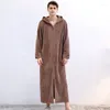 Women's Sleepwear Fall Winter Nightgown Zipper Bathrobe Men Hooded Couples Pajamas Flannel Long Nightdress Women Nightwear