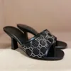Met doos Damesontwerper gaze -strass sandalen - geruite mode -slippers van 7,5 cm hakken in topkwaliteit