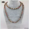 ST0190 32 inches Long Necklace Knotted Stone Amazonite Jasper Unakite Semi Precious Stone Necklace for women2820