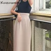 Saias Kuzuwata Japonês Reto Casual Slim Fit Saia Mid-Comprimento Suave Cintura Alta Solta Mujer Faldas Início Outono Moda Sólida