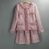 Work Dresses Pink Sequined Tweed Jacket Skirt Suit Autumn / Winter Women's Ladies Coat Tutu Skirts 2 Piece Set