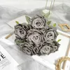 Faux Floral Greenery Simulated 9 Diamond Roses Flowers Arrangement Wedding Corner Rose Autumn Retro White Colorful Artificial Home Decor 231009