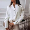 女性用ブラウスシャツ白い春秋長袖トップファッションソリッドカラールーズシャツエレガントなオフィスレディースワーク