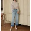 Damen-Jeans aus Baumwoll-Denim, breite knöchellange Beinhose, weiblich, hochwertige Manschetten, die klassische Mode im Frühling oder Sommer 2023 tragen
