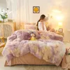 Bedding sets Yovepii Duvet Cover Set Long Mink Hair Warm Linen 1345pcs Queen Fannel Fleece Heart Cushion Pillowcase Dropship US FR 231009