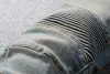 Galler DeptDSQPLEIND2 Franse stijl #1051# Verfraaide, geribbelde stretch-motobroek voor heren Old School gewassen bikerblauwe jeans slanke broek 29-421 531043860