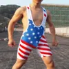 Nova Bandeira Americana Mens Wrestling Singlet Wrestler Collant Bodywear Gym Outfit One Piece Tights1253J