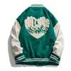 Męskie kurtki High Street Baseball Jacket Men Pu Skórzowy splot ręcznik haftowe kurtki vintage luźne luźne płaszcz para zielona kurtka 231007