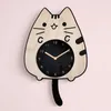 Relógios de parede 3D de madeira dos desenhos animados gatos relógio decoração de casa crianças decoração abanando cauda criativo silencioso quartzo digital balançando 231009