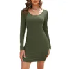 Casual Dresses U-neck Dress Flattering Women's U Neck Long Sleeve Mini Slim Fit Soft Elastic Above Knee Length For Fall Spring Bottoming