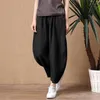 Calças femininas estilo coreano verão solto algodão linho cintura elástica perna larga para mulheres simples lazer streetwear carga S-2XL