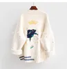 Azyt Women Autumn Winter Sticked Cardigan Cartoon Embroidery Oversize Sweater Coat Harajuku Loose Elegant V Neck Women Cardigans 201119