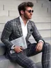 Ternos masculinos preto xadrez único-breasted fino ajuste negócios casamento noivo smoking para formal causal terno jaqueta calça 2 pçs