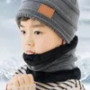 Party Favor Knitted Hat And Neck Scarf Set Winter Thermal Insulating Striped Beanie Bobble Cap Unisex Children With Fleece Cycling