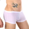 Cuecas masculinas de uma peça boxer gelo seda respirável roupa interior confortável fino ver através lingerie sexy briefs moda esporte shorts calcinha