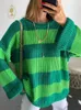 여성 스웨터 가을 겨울 스웨터 패션 스트라이프 온넥 긴 소매 풀 오버 탑 캐주얼 한 한국 여성 스웨트 셔츠 231009