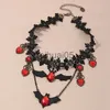 Hänge halsband mode rött bat svart blommahalsband för kvinnor vintage spets choker pendel kedja halsband gotiska punk halloween smycken x1009
