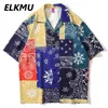 Bandana paisley padrão bloco de cores camisas havaianas praia férias casual camisa de manga curta topos harajuku blusa he927 men's198s
