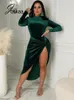 Work Dresses Joskaa Solid Velvet Long Sleeve Turtleneck Zipper Bodysuits Irregular High Split Knot Skirt Matching Winter 2023 Sexy