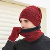 Gant à bretelles d'hiver trois pièces tricoté en peluche pour hommes, chapeau chaud d'extérieur, 9550