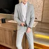 Men's Suits 2023- (Blazer Pants) Fashion Business Casual Korean Gentleman Slim Plaid Wedding Elegant British Style 2-piece Suit