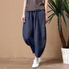 Calças femininas estilo coreano verão solto algodão linho cintura elástica perna larga para mulheres simples lazer streetwear carga S-2XL