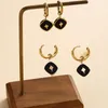 Boucles d'oreilles créoles style bohémien en acier inoxydable, étoile ronde noire, goutte pour femmes, bijoux à la mode en titane, cadeau de fête