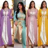 Ethnic Clothing Luxury Dubai Lady Abaya Sets Fashion Muslim Women Satin Vest Dress Chiffon Cardigan 2Pcs Elegant Party Islamic