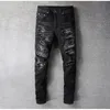 Bandana Paisley Printed Men's Jeans Patchwork Stretch Streetwear Black Denim Pencil Pants Slim Skinny Ripped Trousers 669220y