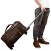 Duffel Bags Men S Leather Trolley Case Retro Cowhide Travel Bag stor kapacitet Bagage Business Handbag Messenger 231007