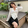 女性用ブラウス甘いシャツ女性ホワイトガーシッシュデザイナー韓国スタイルのファッション服S-3XLカミサモダンカワイイピュアプレッピー