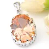 Luckyshine Mother Gift 925 Sterling Srebrny Owalny Szampan Morganite Wisiorki Naszyjniki American Australia Holiday Jewelry327g