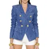 W027 HIGH STREET banquet Wedding Cocktail Party Designer Blazer Jacket Women's Metal Lion Buttons Double Breasted Denim Blaze227N